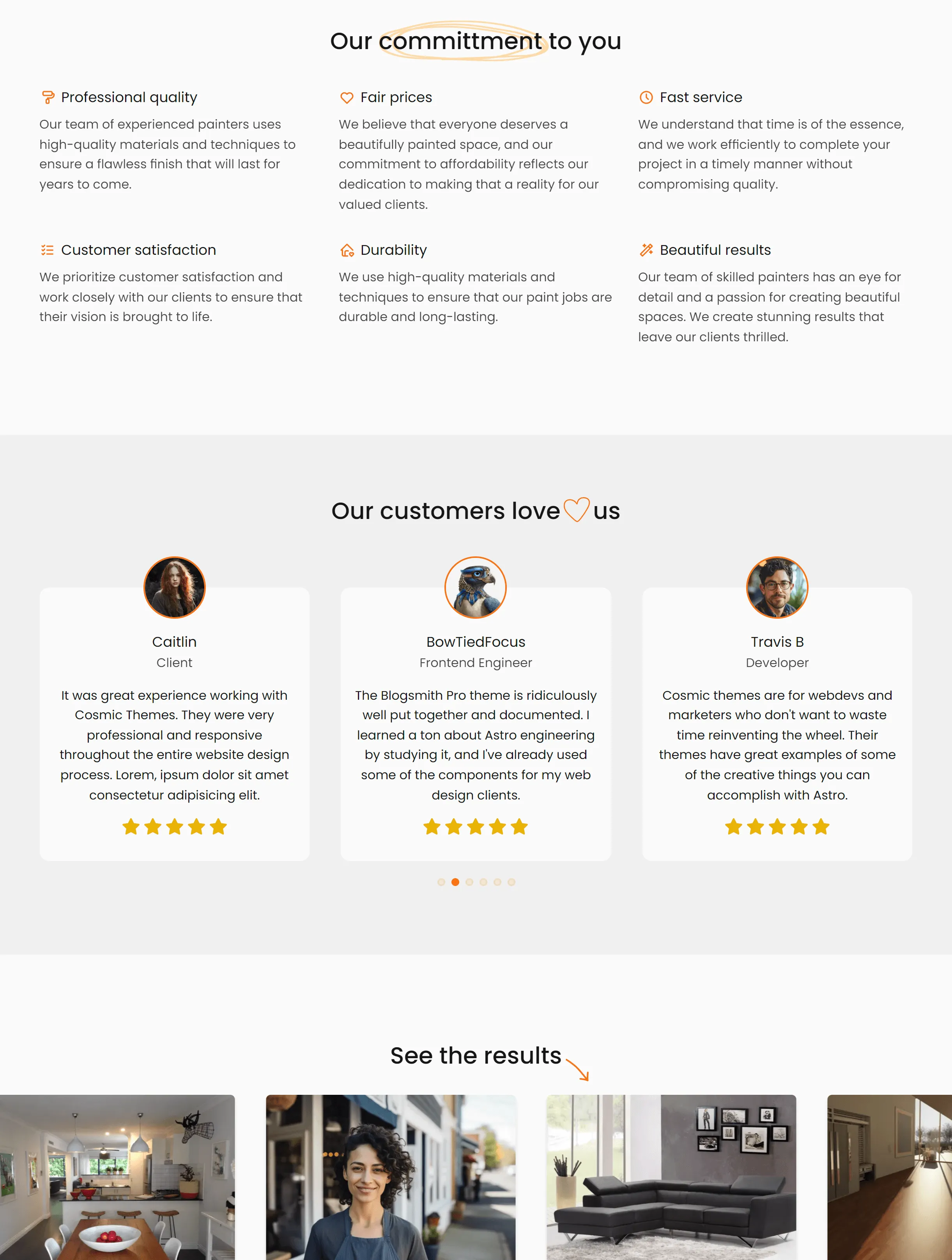 testimonials features and marquee